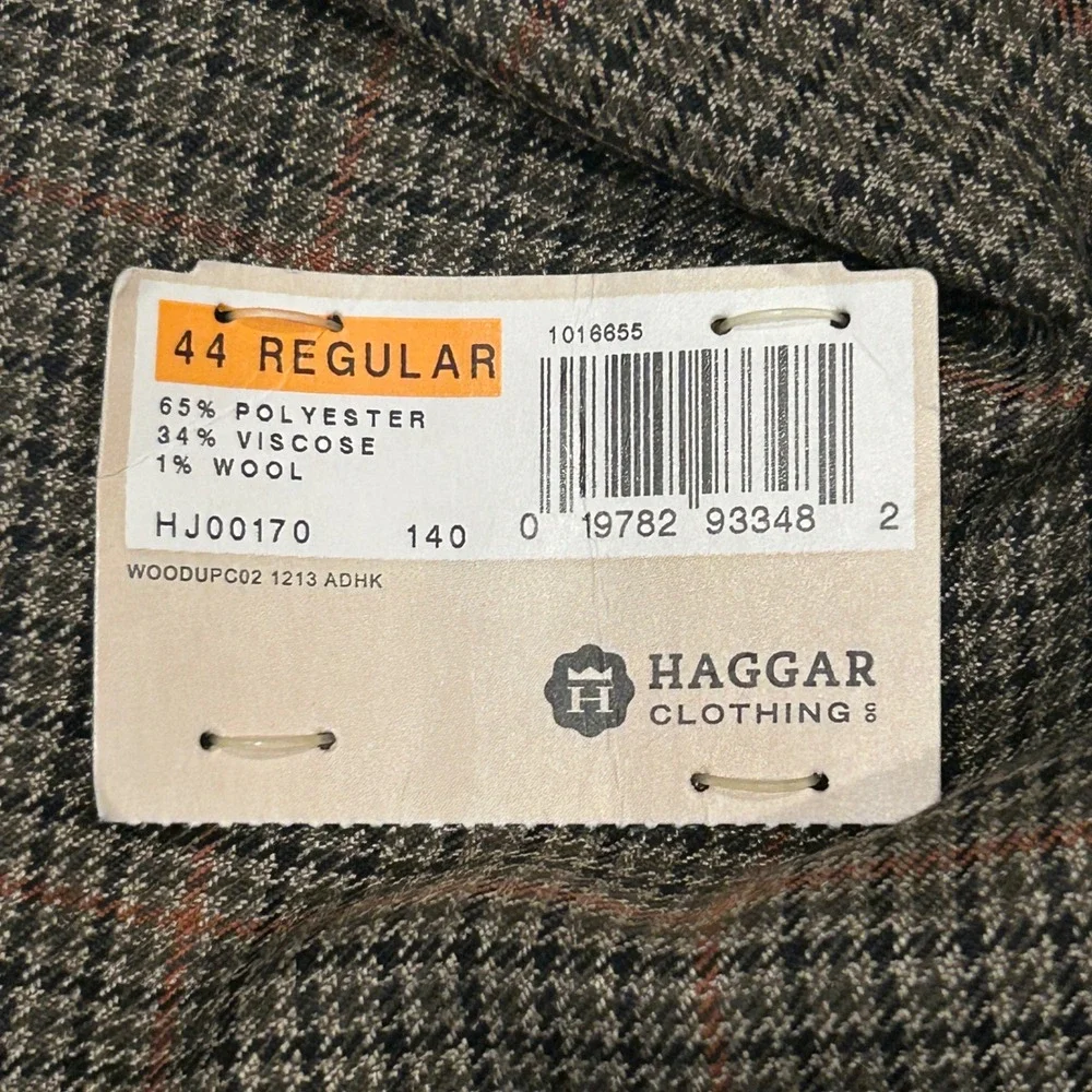 Haggar Houndstooth Windowpane Blazer Men 44R Brown 2 Button Tailored Sports Coat